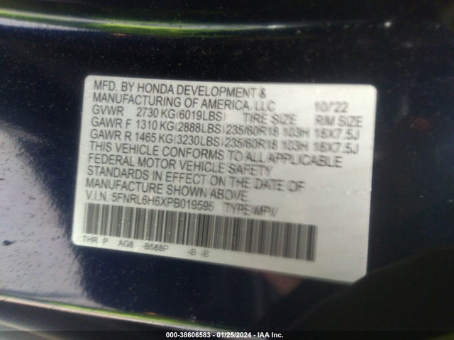 Honda Odyssey Ex-l 2023 5FNRL6H6XPB019595 Image 9