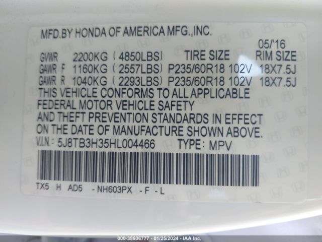 5J8TB3H35HL004466 Acura Rdx Acurawatch Plus Package