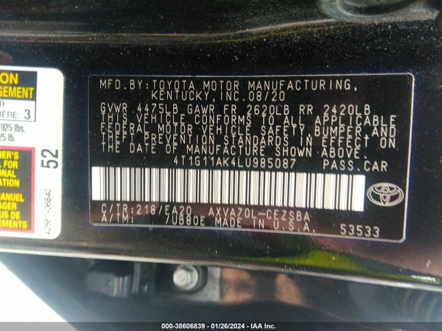 Toyota CAMRY SE 2020 4T1G11AK4LU985087 Image 9