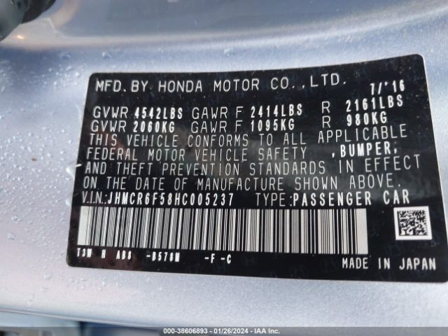 JHMCR6F58HC005237 Honda Accord Hybrid Ex-l