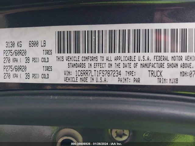 2015 RAM 1500 BIG HORN VIN: 1C6RR7LT1FS787234