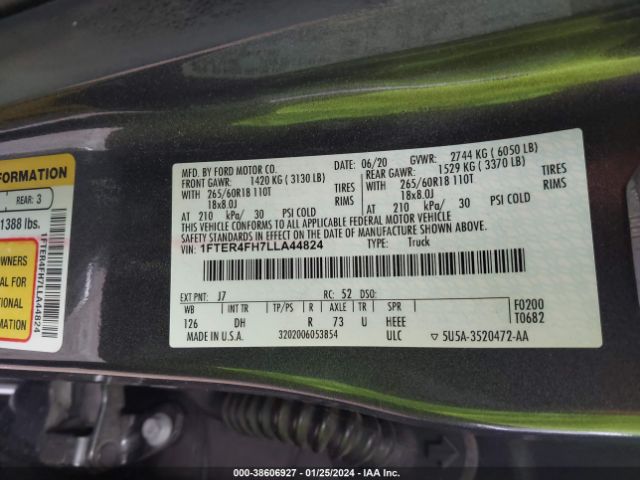 1FTER4FH7LLA44824 Ford Ranger Lariat