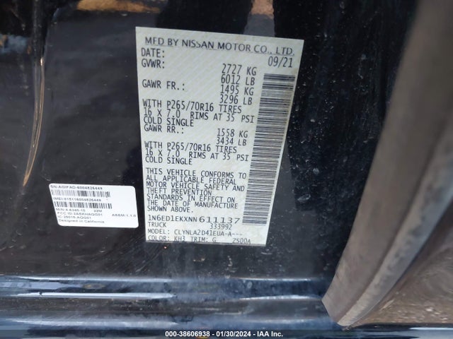 Nissan Frontier S 4x4 2022 1N6ED1EKXNN611137 Image 9