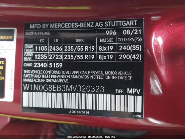 W1N0G8EB3MV320323 Mercedes-Benz Glc 300 4matic Suv