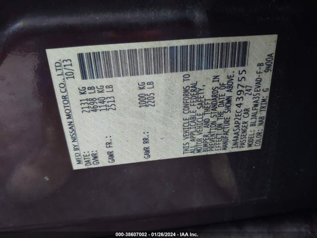 2014 NISSAN MAXIMA 3.5 SV VIN: 1N4AA5AP2EC439755