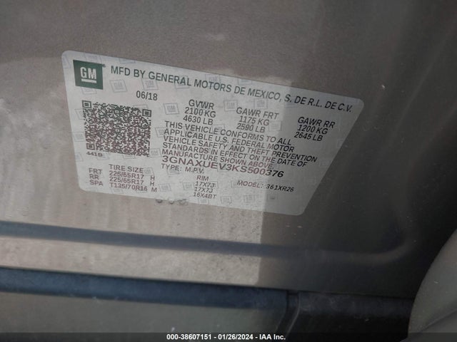 Chevrolet EQUINOX LT 2019 3GNAXUEV3KS500376 Image 9