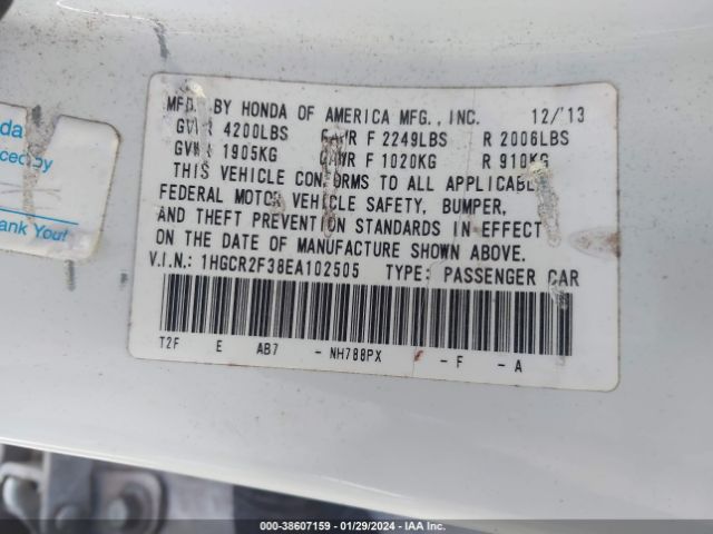 1HGCR2F38EA102505 Honda ACCORD LX