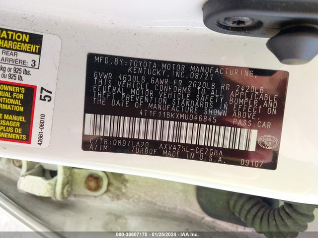 4T1F11BKXMU046845 Toyota Camry Xle Awd