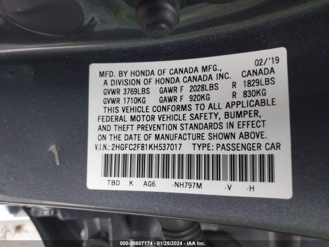 Honda Civic Sport 2019 2HGFC2F81KH537017 Image 9