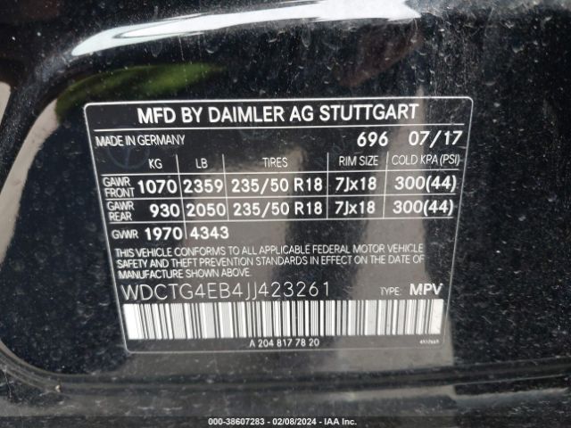 WDCTG4EB4JJ423261 Mercedes-Benz GLA 250