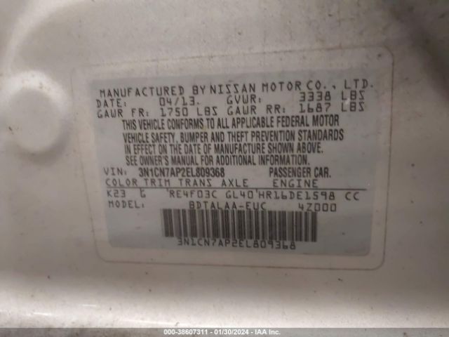 3N1CN7AP2EL809368 Nissan Versa 1.6 S