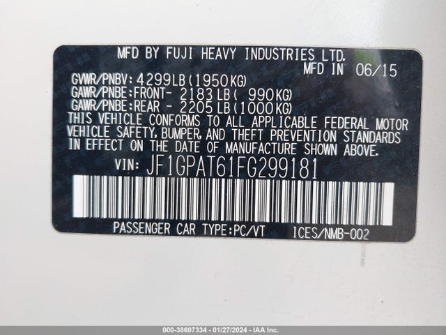 JF1GPAT61FG299181 Subaru Impreza 2.0i Sport Premium