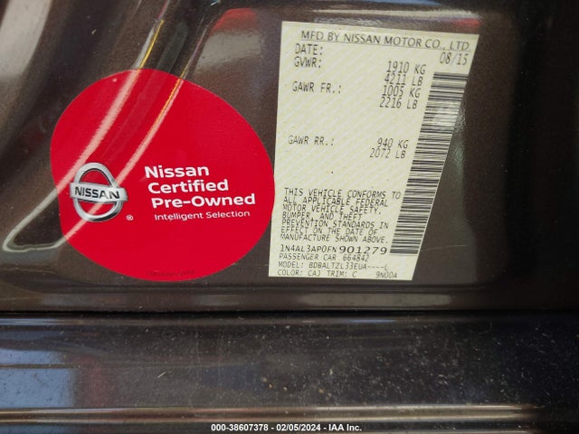 Nissan Altima 2.5 Sl 2015 1N4AL3AP0FN901279 Image 9