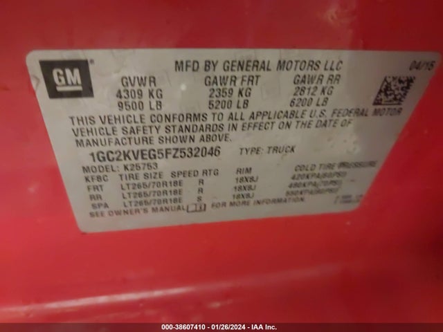 Chevrolet Silverado 2500hd Lt 2015 1GC2KVEG5FZ532046 Image 9