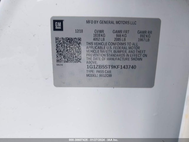 2019 CHEVROLET MALIBU 1LS VIN: 1G1ZB5ST9KF143740