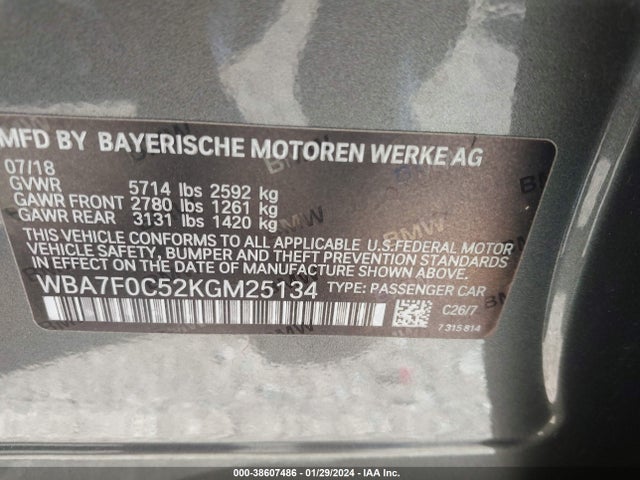 WBA7F0C52KGM25134 BMW 750i
