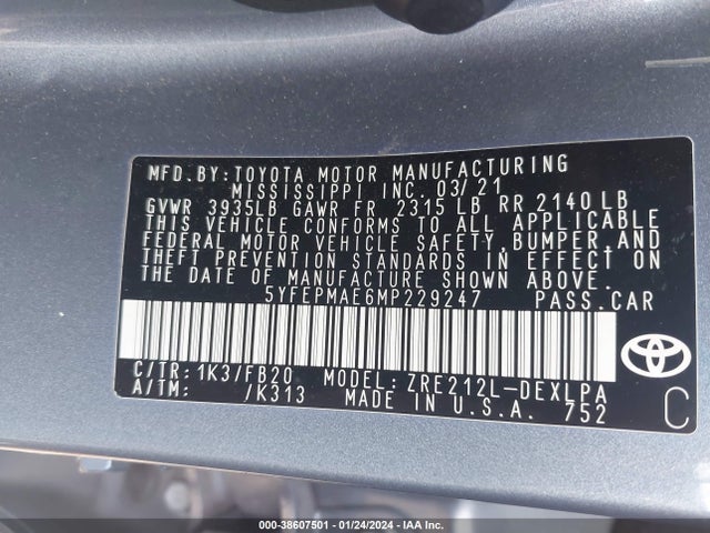 Toyota COROLLA LE 2021 5YFEPMAE6MP229247 Image 9