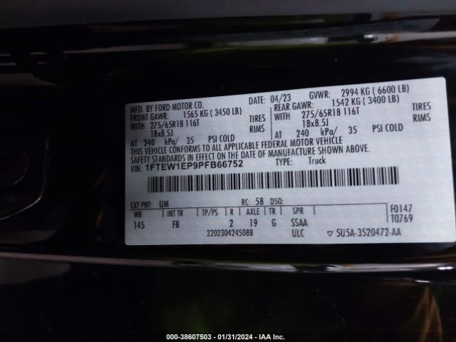 1FTEW1EP9PFB66752 Ford F-150 Xlt