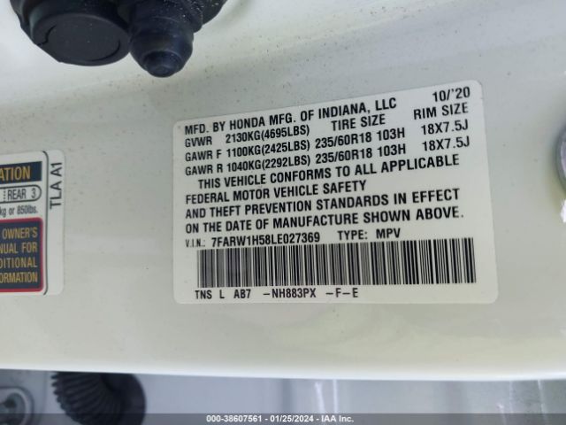 7FARW1H58LE027369 Honda Cr-v 2wd Ex