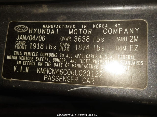 2006 HYUNDAI ACCENT GLS VIN: KMHCN46C06U023122