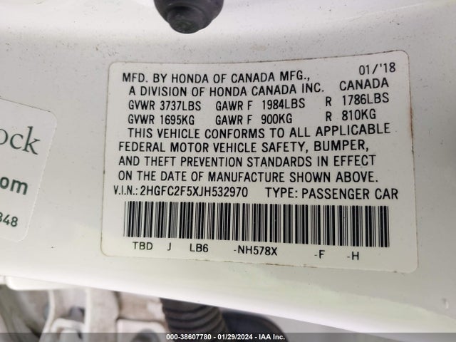 Honda Civic Lx 2018 2HGFC2F5XJH532970 Image 9
