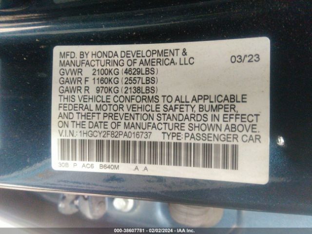 1HGCY2F82PA016737 Honda Accord Hybrid Touring