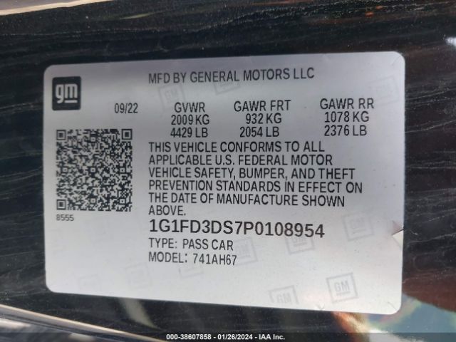 1G1FD3DS7P0108954 Chevrolet Camaro Rwd  2lt