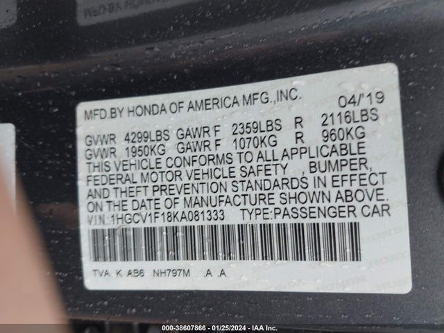 Honda ACCORD LX 2019 1HGCV1F18KA081333 Image 9
