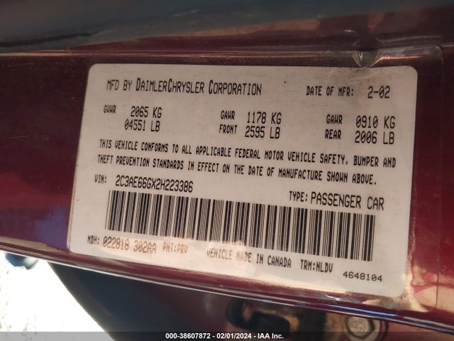 2002 CHRYSLER 300M VIN: 2C3AE66GX2H223386