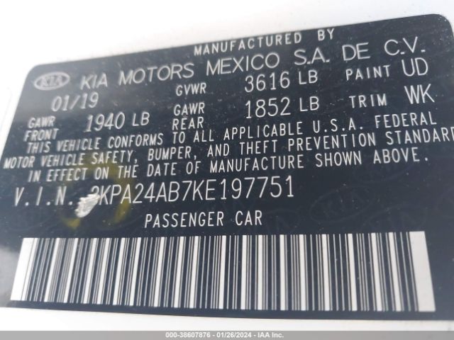 3KPA24AB7KE197751 KIA RIO S