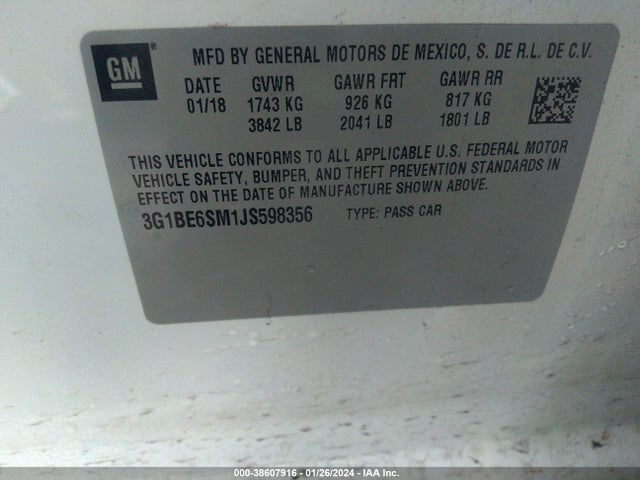 Chevrolet Cruze Lt Auto 2018 3G1BE6SM1JS598356 Image 9
