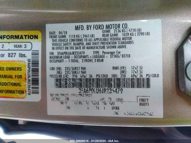 Ford Fusion Hybrid Se 2018 3FA6P0LU6JR235479 Image 9