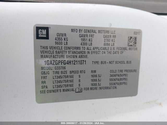 Chevrolet Express G3500 Lt 2017 1GAZGPFG4H1211071 Image 9
