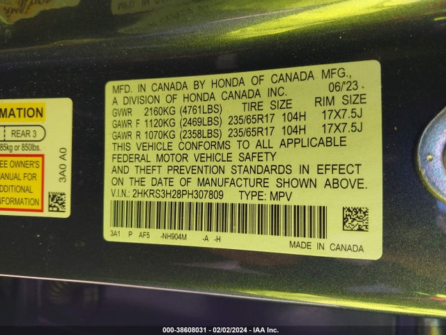 Honda Cr-v Lx 2wd 2023 2HKRS3H28PH307809 Image 9