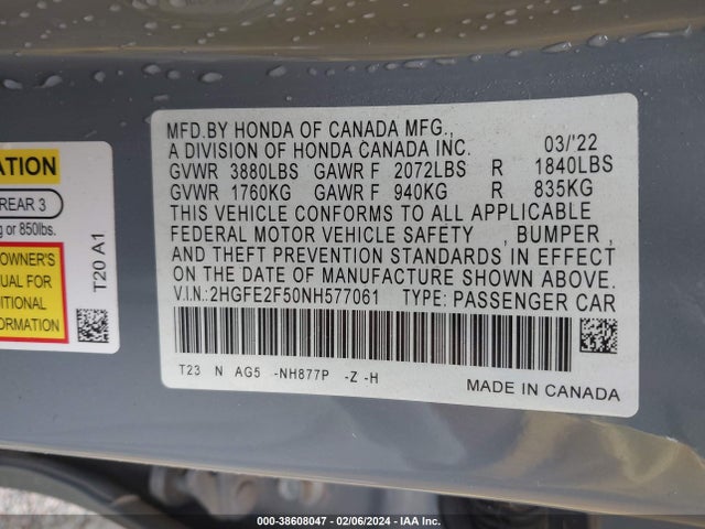 Honda k20c2 2022 2HGFE2F50NH577061 Image 41