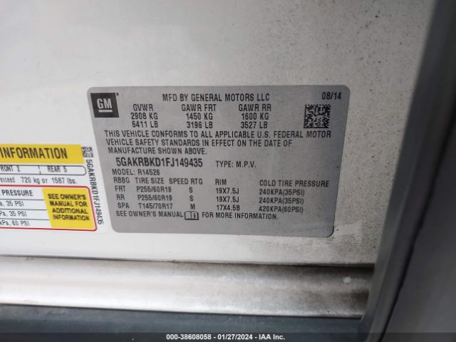 5GAKRBKD1FJ149435 Buick Enclave Leather