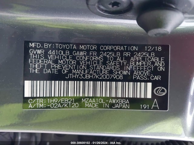 JTHY3JBH7K2007908 Lexus Ux 200 F Sport