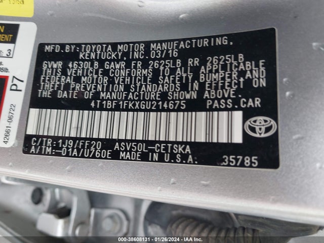 Toyota CAMRY SE 2016 4T1BF1FKXGU214675 Image 9