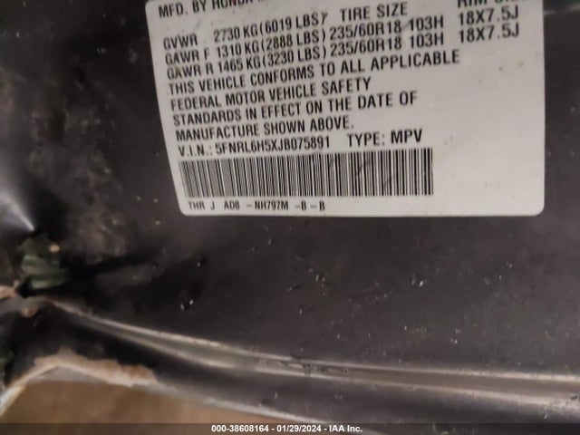 Honda ODYSSEY EX 2018 5FNRL6H5XJB075891 Image 9