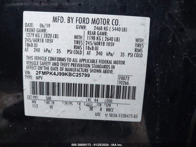 Ford EDGE SEL 2019 2FMPK4J99KBC25799 Image 9