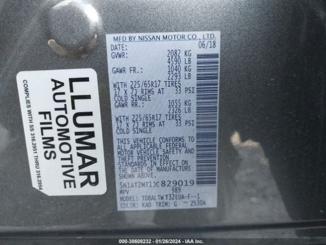 5N1AT2MT1JC829019 Nissan ROGUE SV