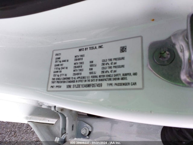 Tesla Model 3 Standard Range Plus Rear-wheel Drive 2021 5YJ3E1EA6MF057459 Image 9