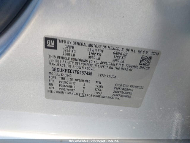 Chevrolet Silverado 1500 1lt 2015 3GCUKREC7FG157435 Image 9