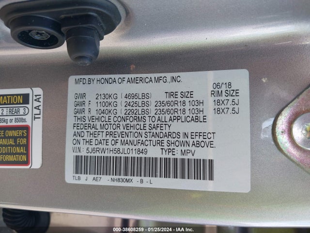 Honda CR-V EX 2018 5J6RW1H58JL011849 Image 9