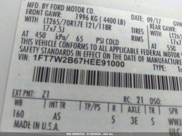 Ford F-250 Xl 2017 1FT7W2B67HEE91000 Image 9