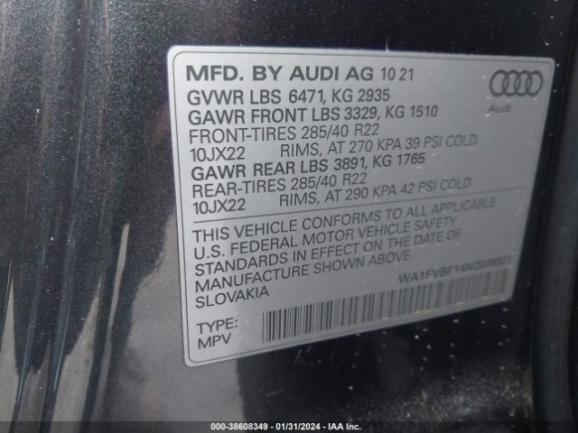 WA1FVBF14ND006921 Audi Q8 Prestige 55 Tfsi Quattro Tiptronic