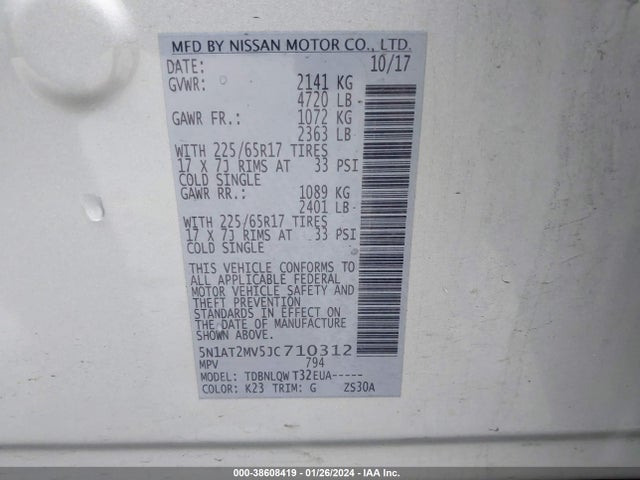 2018 NISSAN ROGUE SV VIN: 5N1AT2MV5JC710312