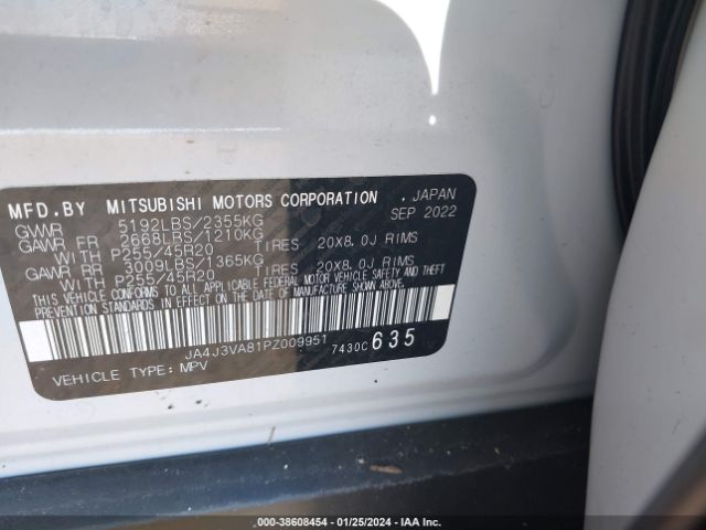 JA4J3VA81PZ009951 Mitsubishi Outlander Sel 2.5 2wd/sel Black Edition 2wd