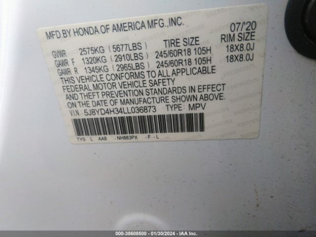 5J8YD4H34LL036873 Acura Mdx Standard