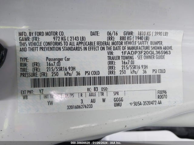Ford FOCUS SE 2016 1FADP3F20GL365963 Image 9